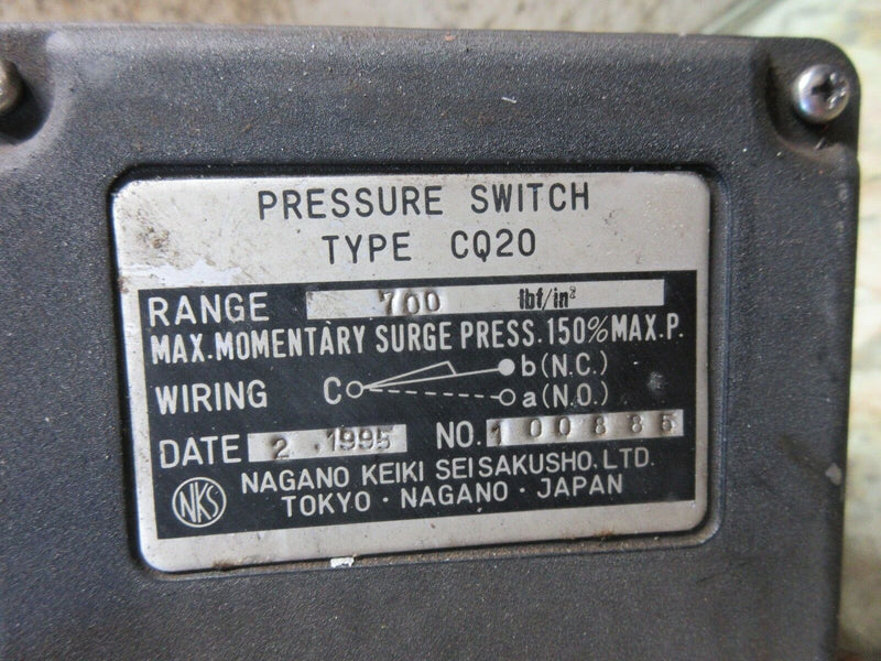 NAGANO KEIKI PRESSURE SWITCH TYPE CQ20 RANGE 700 CINCINNATI FALCON 300