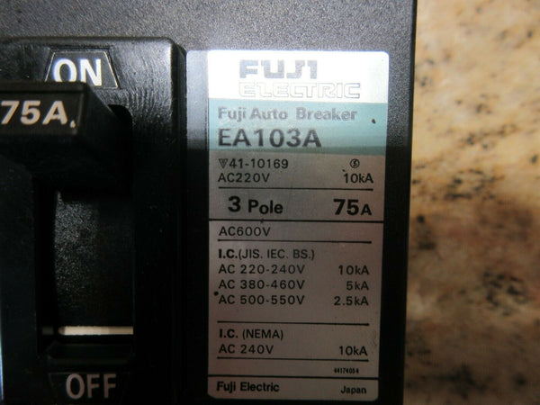 FUJI ELECTRIC AUTO BREAKER EA103A 3 POLE 75A WITH SHUNT TRIP OKUMA