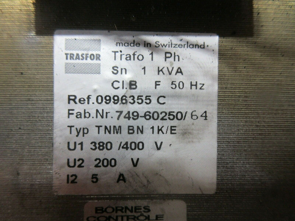 TRASFOR TRAFO 1 PH TRANSFORMER REF.0996355 C FAB NR 749-60250/64 TNM.BN 1 K/E