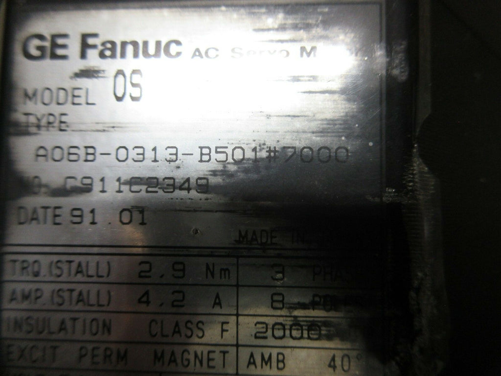GE FANUC AC SERVO MOTOR 0S A06B-0313-B501 #7000 WITH NO ENCODER