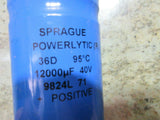 SPRAGUE CAPACITOR POWERLYTIC 36D 95'C 12000UF 40V 9824L 71 LOT OF CAPACITORS